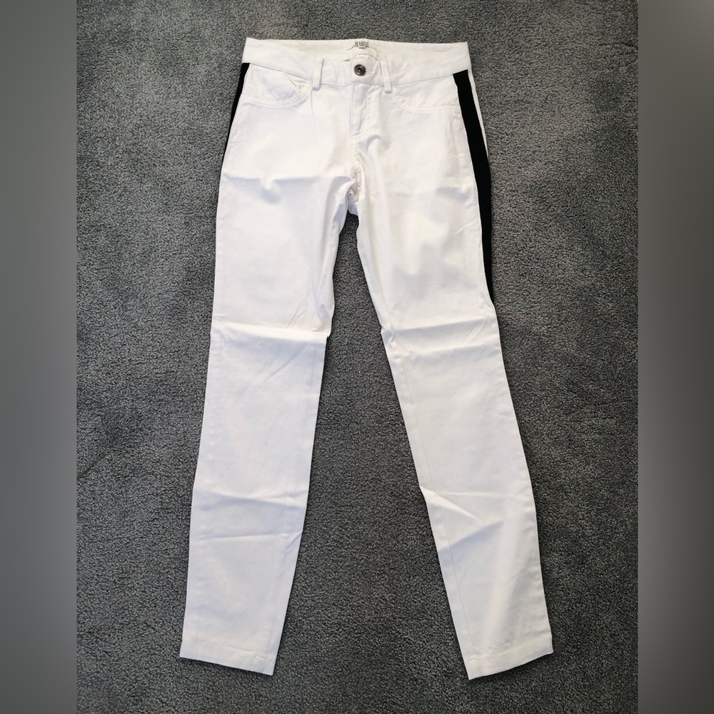 New BB DAKOTA white cotton stretch light denim pants low rise 27 black stripes